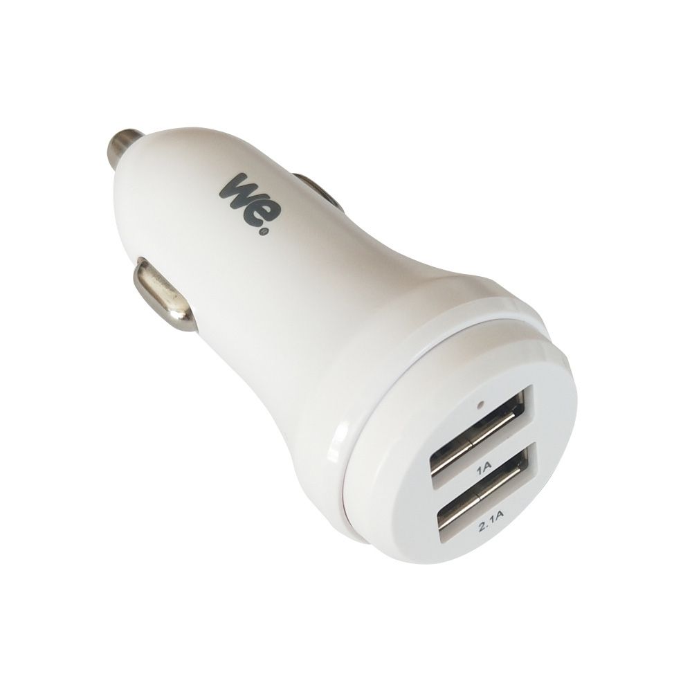 Chargeur allume cigare 2 ports USB 2.1A + 1A Blanc